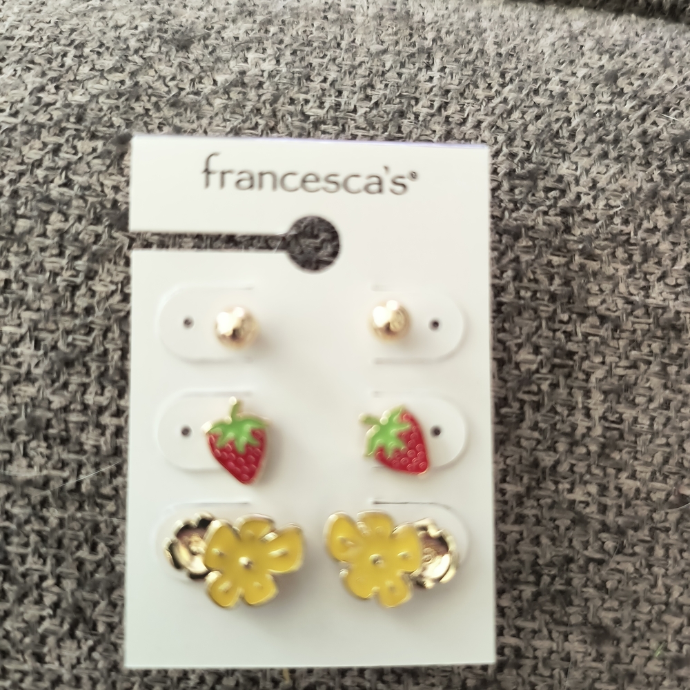 Francesca's Collections Dainty Stud Earrings Set in Cream Red and Yellow